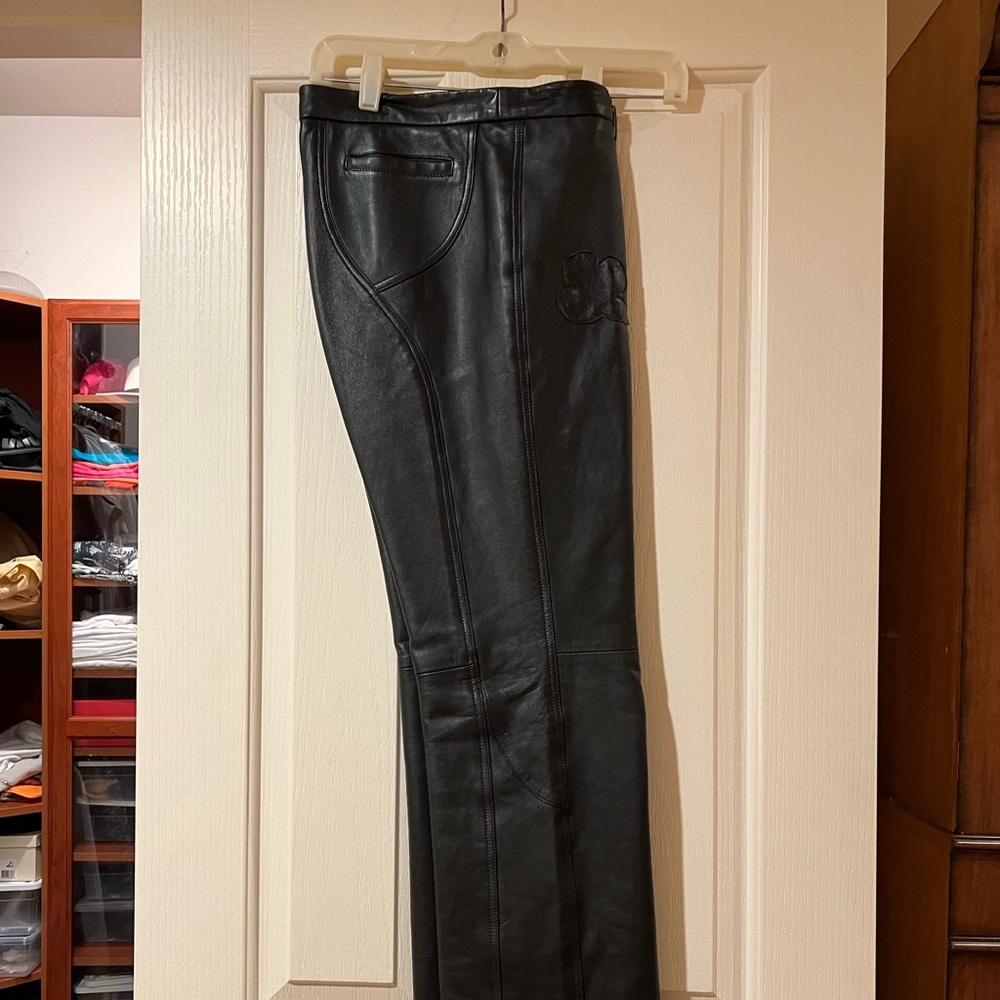 BCBGMaxAzria Black Leather Straight-Leg Pants